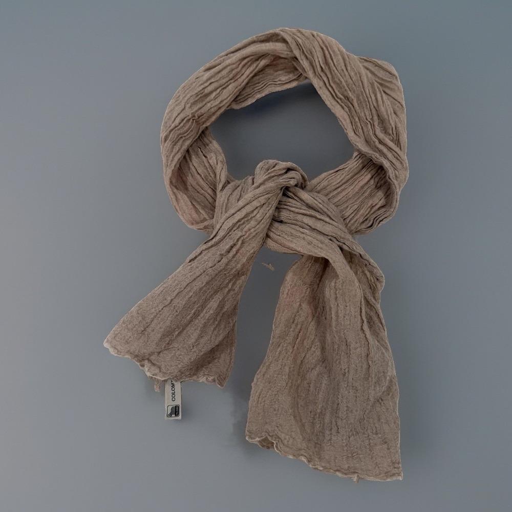 Colombo Scarf Womens Beige Crinkled Lightweight Gauze Rectangle Wrap Shawl